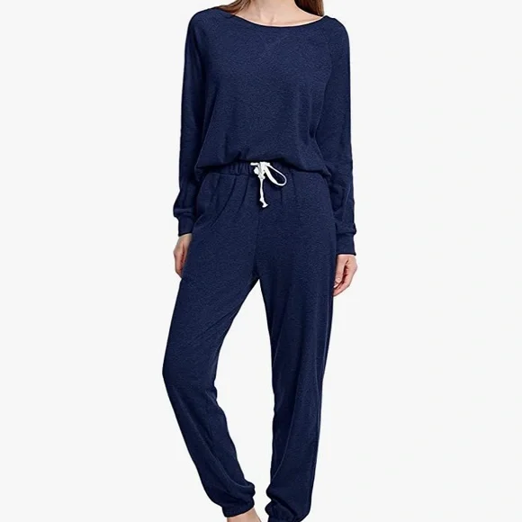 Women's 2 Piece Pajama Set | Long Sleeve Soft Top & Pants | Blue Tie Dye Sleepwear & Loungewear - View #3